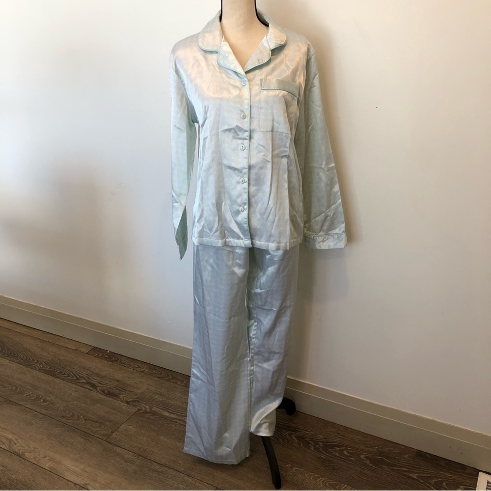 Blush cotton polyester polka dot satin feel pajama set  pants and top SZ M